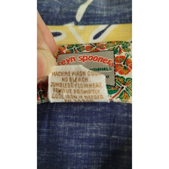 Reyn Spooner Shirt Men Blue Yellow Commemorative Classic Hawaiian Large - Picture 7 of 7